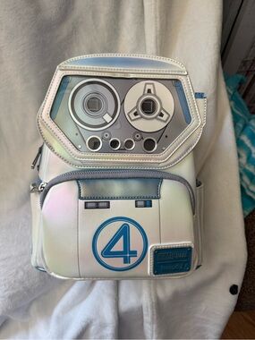 Loungefly Iridescent Silver and Blue Fantastic Four Tape Recorder Mini Backpack